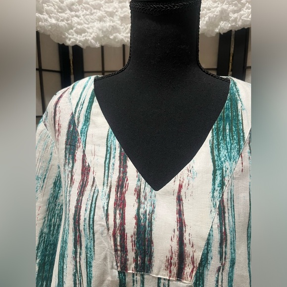 Peck & Peck Teal and White Linen SHIFT DRESS, RESORTWEAR, WOMEN SIZE L - Picture 7 of 9